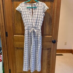 American Eagle Outfitters White and Black Grid Jumpsuit